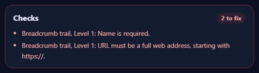 The Checks box listing problems to fix and suggestions.