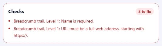 The Checks box listing problems to fix and suggestions.