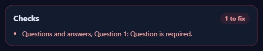 The Checks box listing problems to fix and suggestions.