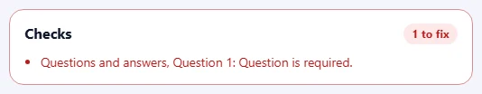 The Checks box listing problems to fix and suggestions.