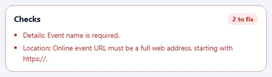 The Checks box listing problems to fix and suggestions.